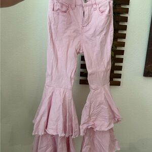 Pink flare jeans. Girls western pink jeans